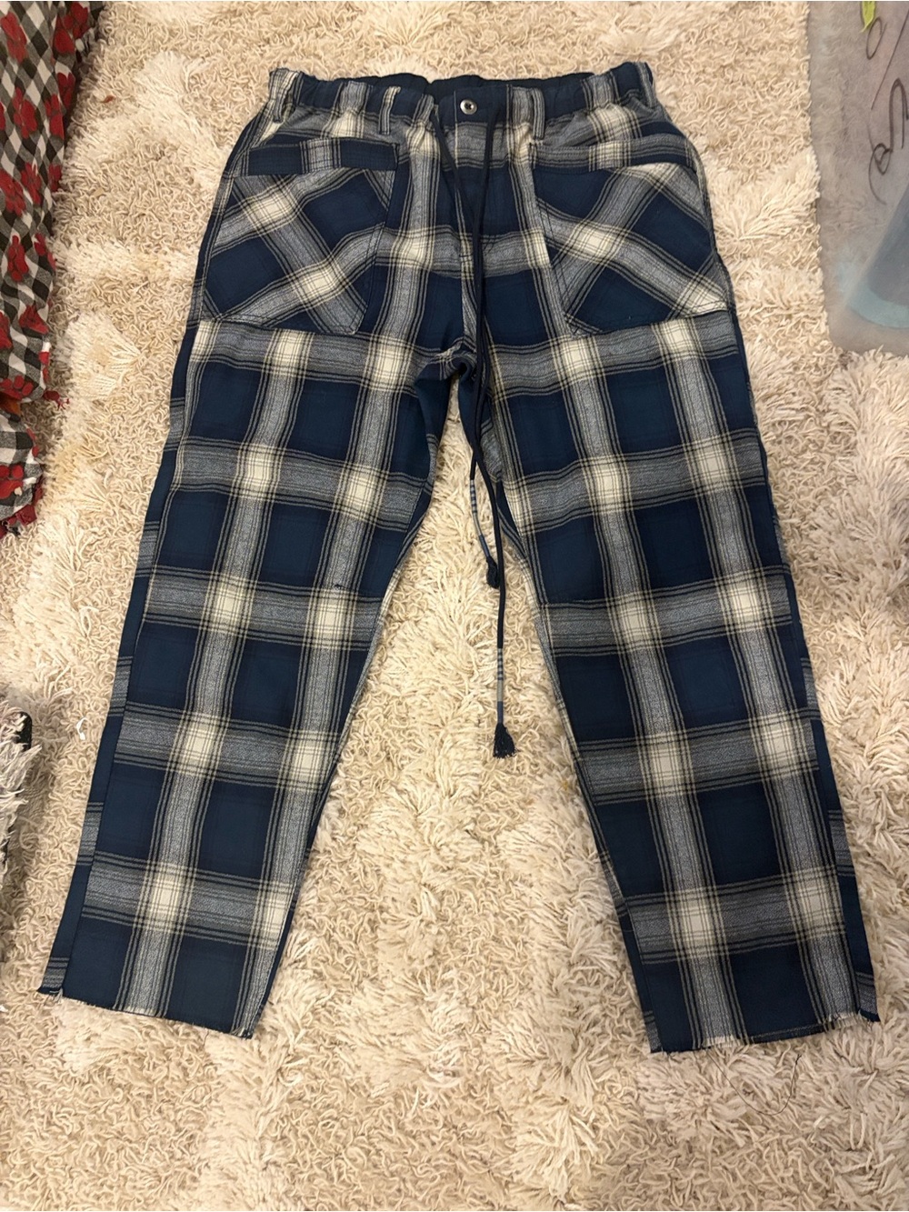 Free People Navy and White Plaid Drawstring Joggers